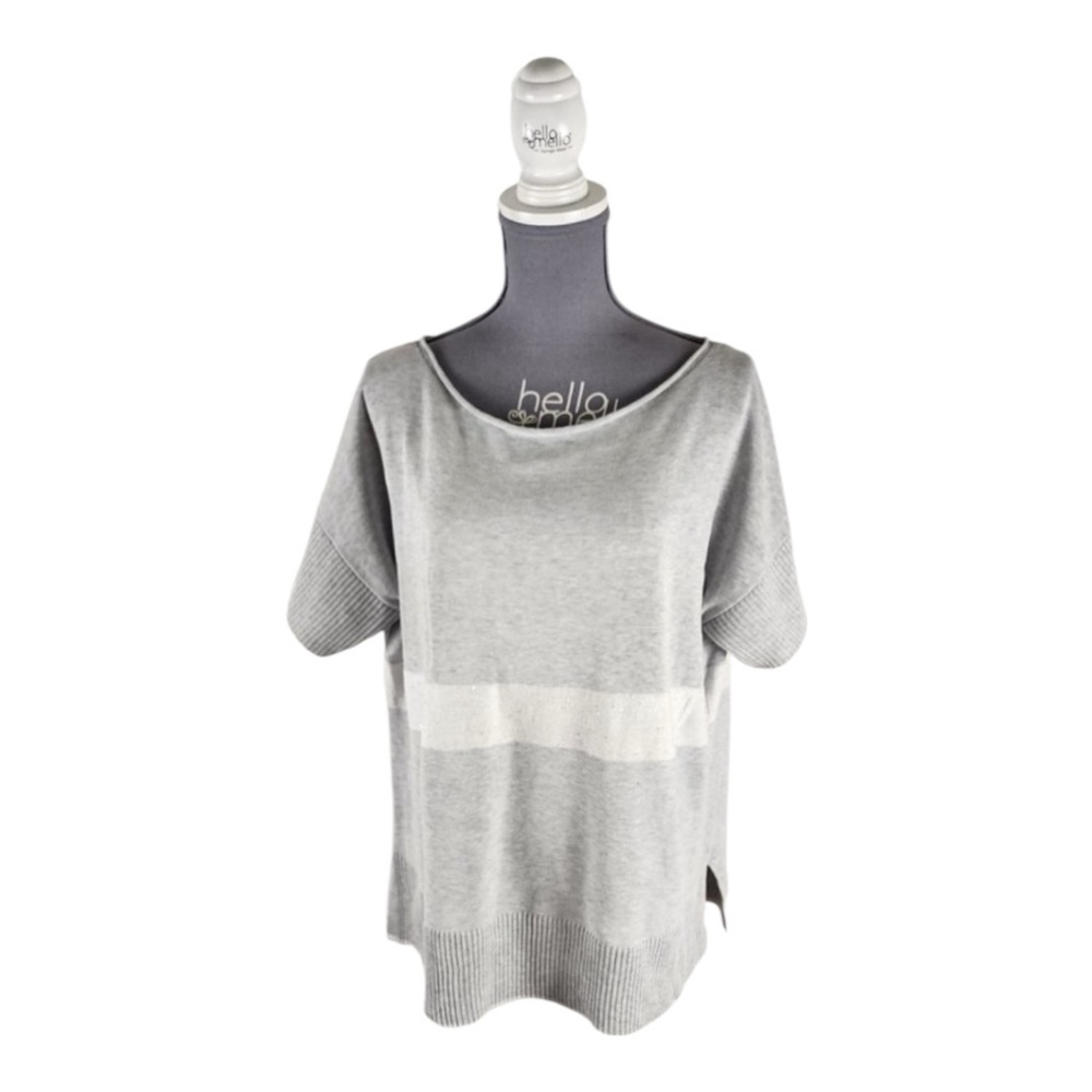 Lafayette 148 NY Sequin Stripe Knit Top Cotton Linen Sweater L